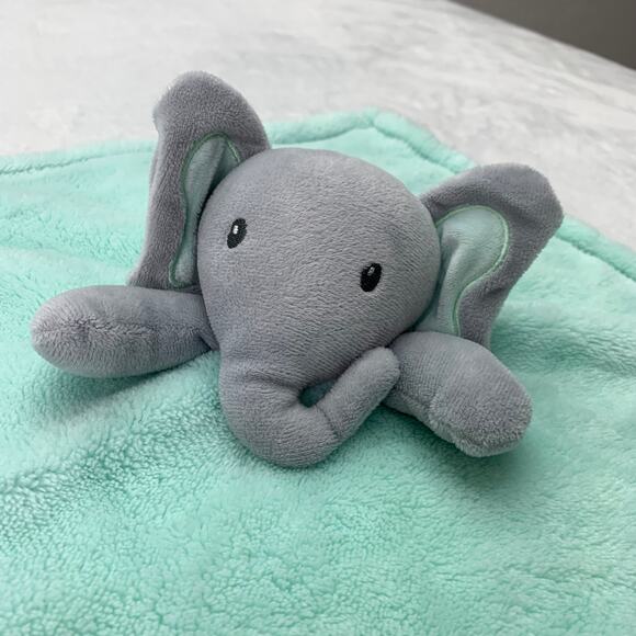 Chick Pea Teal Blanket Gray Elephant Lovey Cuddle Toy Plush Baby - Picture 4 of 5